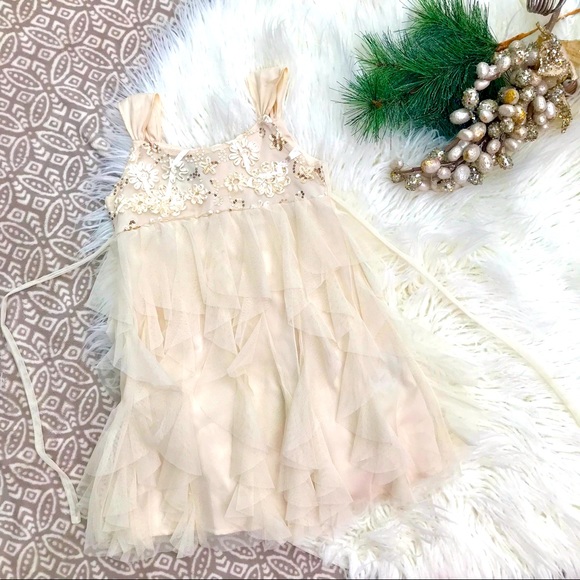 Biscotti Girls Cream Ruffled Holiday Occasion Dress w/ Sequins 6 - Picture 1 of 5